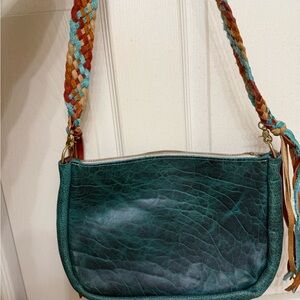 Elegant Teal Leather Crossbody Bag with Braided Strap